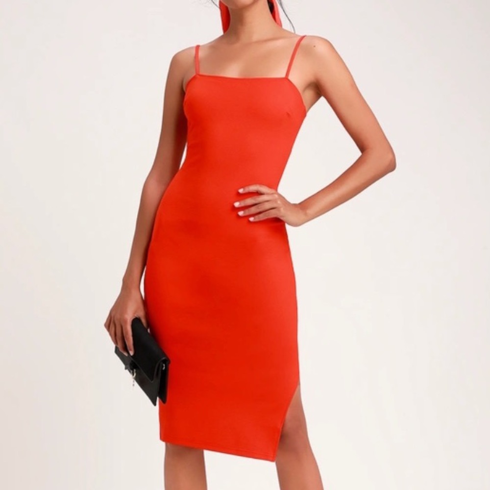 Coral red midi dress